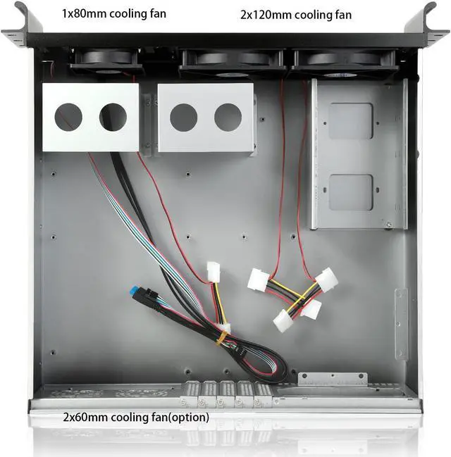 Alt view image 4 of 5 - RackChoice Micro ATX (7x3.5 HDD/Mini-ITX (11x3.5 HDD) 3U Rackmount Server Chassis,with 2x120mm+1x80mm Fan infront, Support Standard ATX PSU with Either top or Side Cooling