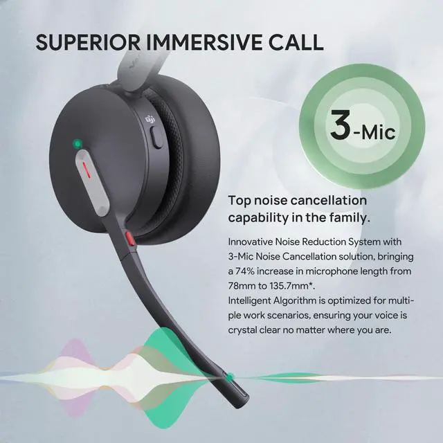 Alt view image 2 of 5 - Yealink BH70 Wireless Bluetooth Headset with Microphone for Work, up to 35h Talking Battery Life, 3-Mic Noise Cancellation, 147g Lightweight Microsoft Teams Certified Headphone for Open Office, USB-A