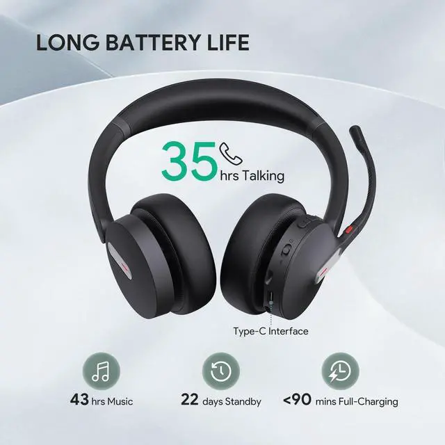 Alt view image 4 of 5 - Yealink BH70 Wireless Bluetooth Headset with Microphone for Work, up to 35h Talking Battery Life, 3-Mic Noise Cancellation, 147g Lightweight Microsoft Teams Certified Headphone for Open Office, USB-A