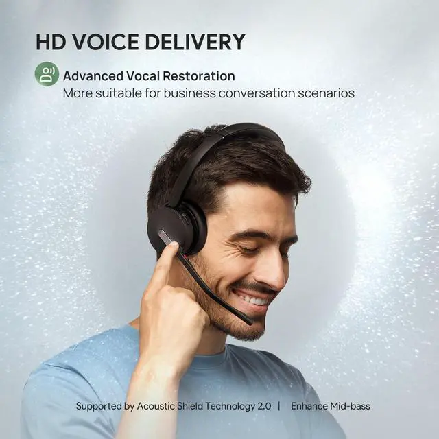 Alt view image 5 of 5 - Yealink BH70 Wireless Bluetooth Headset with Microphone for Work, up to 35h Talking Battery Life, 3-Mic Noise Cancellation, 147g Lightweight Microsoft Teams Certified Headphone for Open Office, USB-A