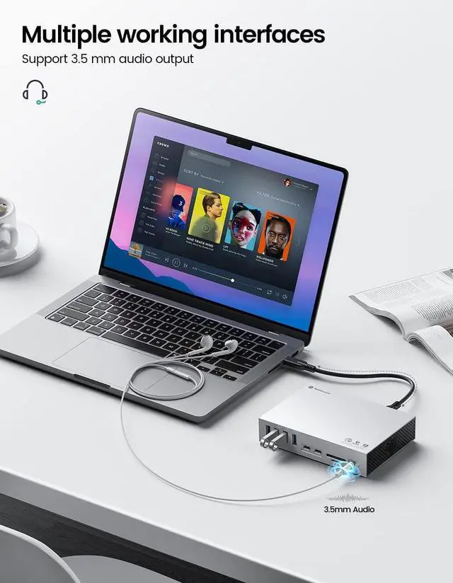 Alt view image 4 of 5 - Yottamaster USB 4 Dock Compatible with Thunderbolt 3/4, 15 in 1 USB C Docking Station Dual Monitor for Laptop, DisplayPort, 60W Laptop Charging, S/PDIF, Audio, 6 USB, Gigabit Ethernet, SD/TF - Sliver