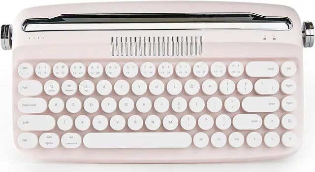 Main image of YUNZII Upgraded Wireless Typewriter Keyboard, Retro Aesthetic with Integrated Stand,Cute Round Keycaps, USB-C/Bluetooth Connection for Table, Phone, PC and Win/Mac/Android (B307, Baby Pink)