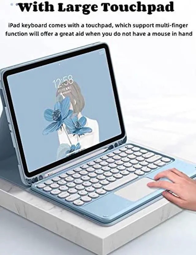 Alt view image 2 of 5 - AnMengXinLing Keyboard Case for iPad Air 13 Inch (M3 2025/M2 2024)/iPad Pro 12.9 6th/5th/4th Generation,Touchpad Detachable Keyboard with Pencil Holder -Slim Leather Folio Cover, Mint Green