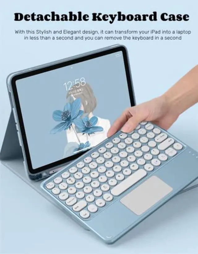 Alt view image 3 of 5 - AnMengXinLing Keyboard Case for iPad Air 13 Inch (M3 2025/M2 2024)/iPad Pro 12.9 6th/5th/4th Generation,Touchpad Detachable Keyboard with Pencil Holder -Slim Leather Folio Cover, Mint Green