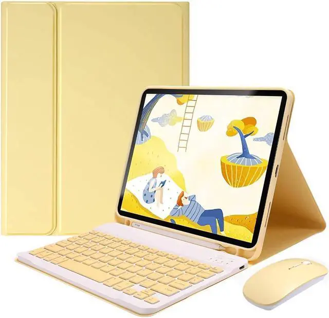 Main image of AnMengXinLing Lovely Keyboard Case for iPad 9th/8th/7th Generation with Mouse,Case for iPad 10.2 inch with Pencil Holder and Deatachable Keyboard Mouse, Yellow