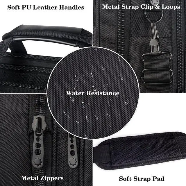Alt view image 5 of 5 - Ytonet Gaming Laptop Briefcase 18 Inch, Expandable Extra Large Case for Computer, Water Resistant Bag for Men With Luggage Strap, Work Travel Carrying Case, Black