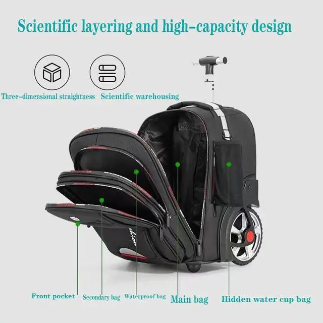 Alt view image 4 of 5 - YWAOTRGY Quality Travel Rolling Backpack for Adults, 22 Inch Laptop Backpack with Wheels, Large Waterproof Roller Backpack, Wheeled Backpack for Business(Black)