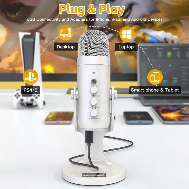 Alt view image 5 of 5 - ZealSound USB Condenser Microphone k66r and k66w-us Bundle