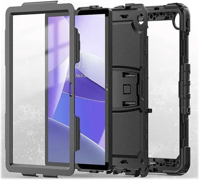 Alt view image 3 of 5 - SaharaCase - Defense Series Case for Lenovo Tab M10 Plus (3rd Gen) [Shockproof Bumper] Rugged Full Screen Protection Integrated Kickstand Antislip Cover - Black