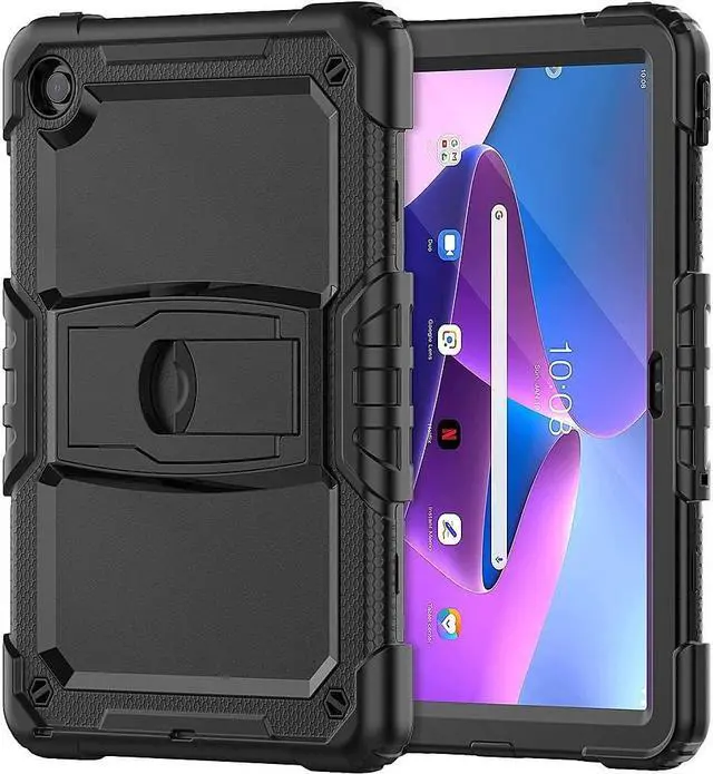 Alt view image 4 of 5 - SaharaCase - Defense Series Case for Lenovo Tab M10 Plus (3rd Gen) [Shockproof Bumper] Rugged Full Screen Protection Integrated Kickstand Antislip Cover - Black