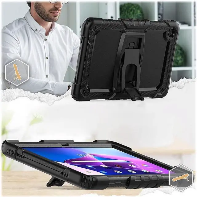Alt view image 5 of 5 - SaharaCase - Defense Series Case for Lenovo Tab M10 Plus (3rd Gen) [Shockproof Bumper] Rugged Full Screen Protection Integrated Kickstand Antislip Cover - Black