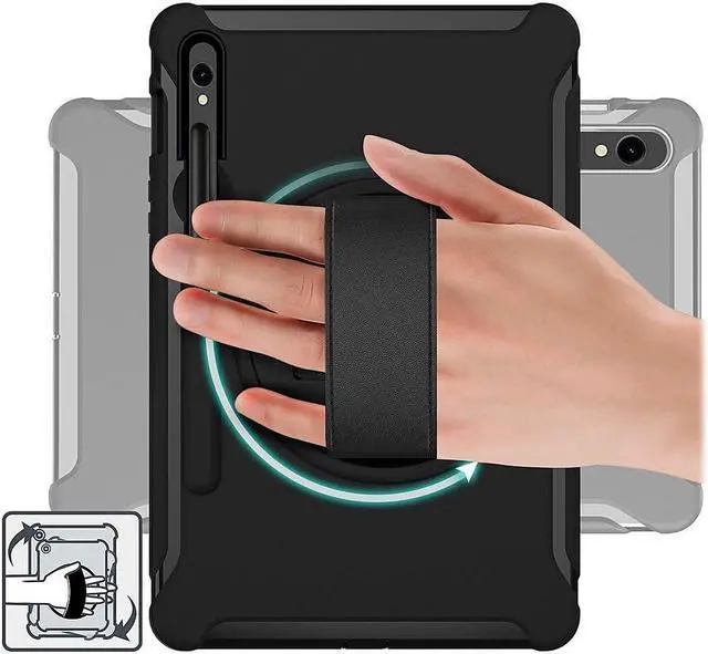Alt view image 5 of 5 - Sahara Protection Hand Strap Series Case for Samsung Galaxy Tab S10+, S9+, S9 FE+, S8+, Black (TB00333)