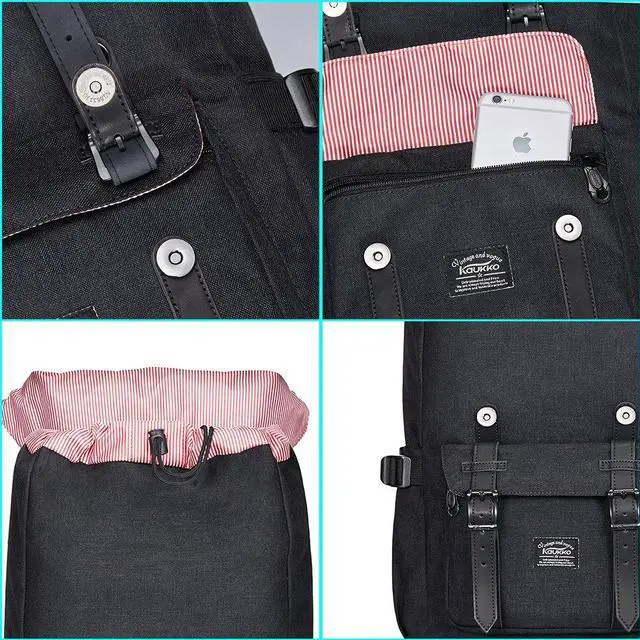 Alt view image 5 of 5 - KAUKKO Laptop Backpack Travel Outdoor Weekend Bag Carry on Daypack Stylish and Durable Rucksack Hiking Backpack Fits 15.6"(5-2-BLACK(2PC))