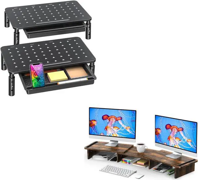 Main image of Zimilar 2 Pack Height Adjustable Monitor Stand Riser with Drawer Dual Wood Monitor Stand Riser