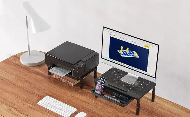 Alt view image 5 of 5 - Zimilar 2 Pack Height Adjustable Monitor Stand Riser with Drawer Dual Wood Monitor Stand Riser