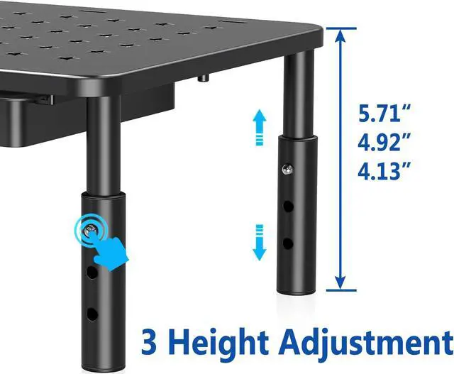 Alt view image 4 of 5 - Zimilar 2 Pack Height Adjustable Monitor Stand Riser with Drawer Dual Wood Monitor Stand Riser