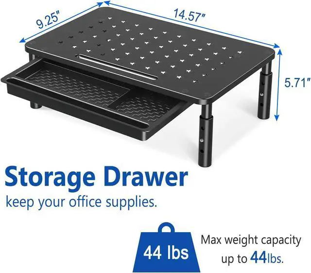 Alt view image 3 of 5 - Zimilar 2 Pack Height Adjustable Monitor Stand Riser with Drawer Dual Wood Monitor Stand Riser