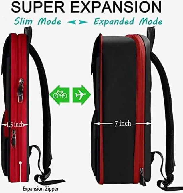Alt view image 2 of 5 - ZINZ Slim & Expandable 15 15.6 16 Inch Laptop Backpack for Business, Waterproof Anti-Theft Travel Backpack Daypack for Men and Women -Black&Red