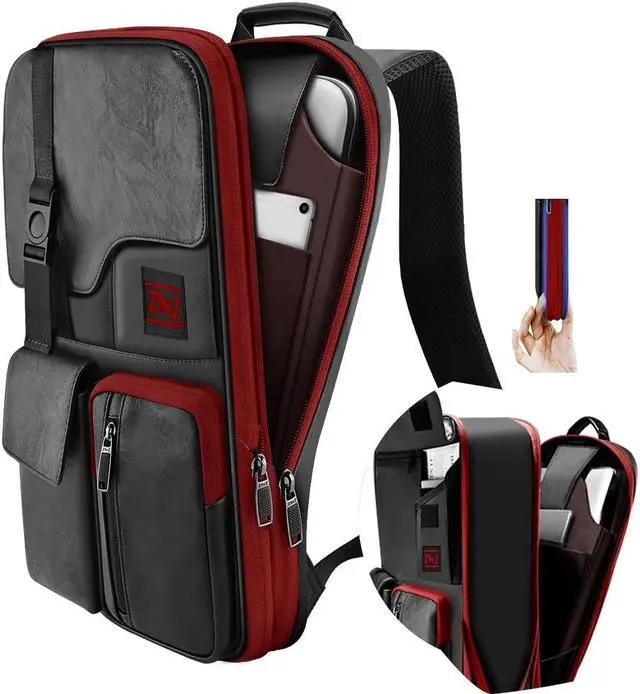 Main image of ZINZ Slim & Expandable 15 15.6 16 Inch Laptop Backpack for Business, Waterproof Anti-Theft Travel Backpack Daypack for Men and Women -Black&Red