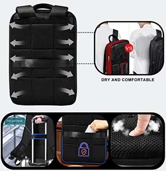 Alt view image 5 of 5 - ZINZ Slim & Expandable 15 15.6 16 Inch Laptop Backpack for Business, Waterproof Anti-Theft Travel Backpack Daypack for Men and Women -Black&Red