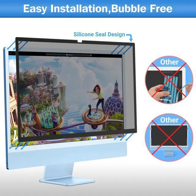 Alt view image 4 of 5 - ZOEGAA Removable 24 inch iMac Privacy Screen Filter (2021-2024, M1, M3, M4 Chip), Computer Monitor Privacy Screen for iMac 24 inch and Anti-Spy Anti Blue Light Glare Filter