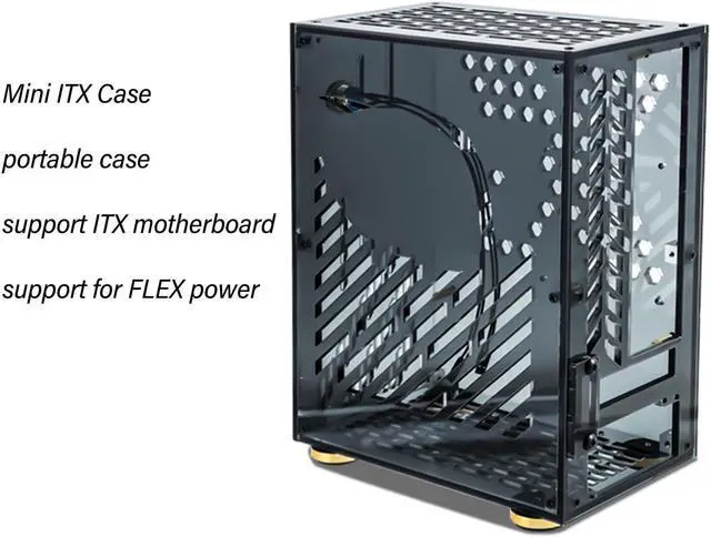 Alt view image 5 of 5 - Mini ITX Case Transparent, Portable Mini PC Case, Transparent Acrylic Chassis, 360 Degree Open Air Cooling, DIY Desktop Computer Case for FLEX 1U Power 2.5in SSD. (Black)