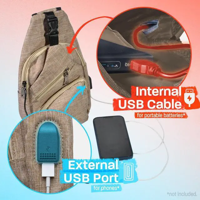 Alt view image 2 of 5 - Nupouch Anti-Theft Daypack Crossbody Sling Backpack, USB Charging Connector Port, Lightweight Day Pack for Travel, Hiking, Everyday, Regular, Pink Bubbles