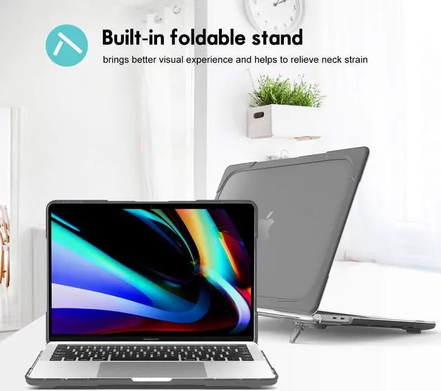 Alt view image 4 of 5 - ProCase for MacBook Pro 16 2019 A2141, Heavy Duty Hard Shell Dual Layer Protective Cover with Fold Kickstand -Grey