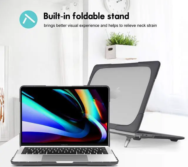 Alt view image 4 of 5 - ProCase for MacBook Pro 16 2019 A2141, Heavy Duty Hard Shell Dual Layer Protective Cover with Fold Kickstand -Black