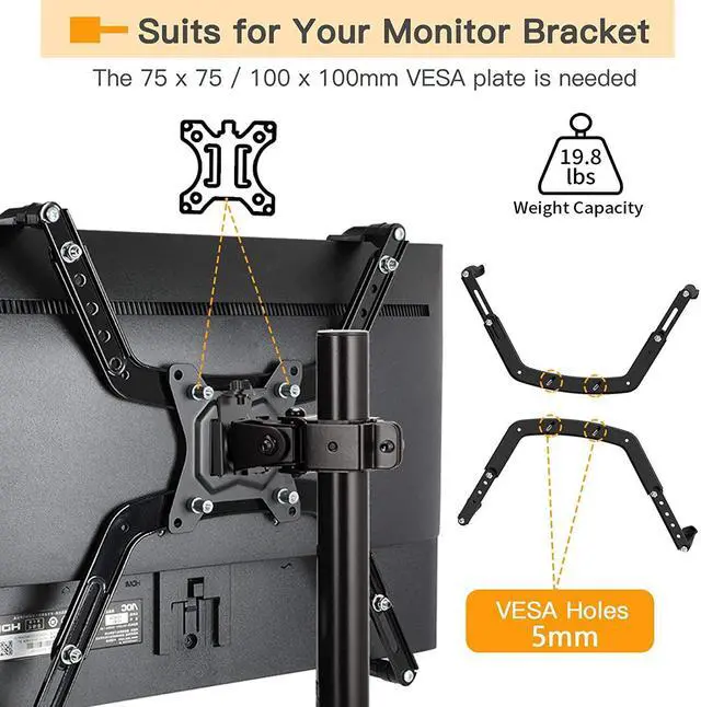 Alt view image 4 of 5 - ErGear VESA Mount Adapter, Universal Non-VESA Monitor Stand Adapter for 17 to 27 Inch Screens, VESA Bracket 75x75 mm - EGMUA4