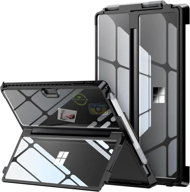 Main image of INFILAND Surface Pro 7 Plus Case, Crystal Clear Multi-Angle Shockproof Case Compatible with Microsoft Surface Pro 7+/6/5/4 12.3" Tablet, Black