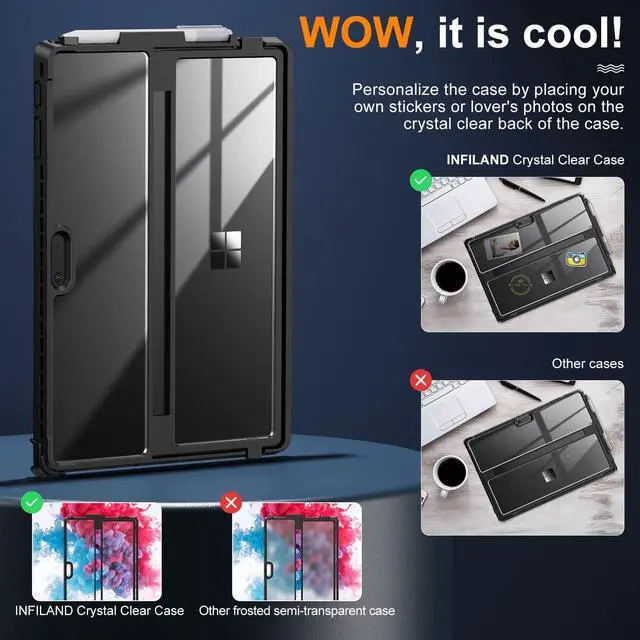 Alt view image 3 of 5 - INFILAND Surface Pro 7 Plus Case, Crystal Clear Multi-Angle Shockproof Case Compatible with Microsoft Surface Pro 7+/6/5/4 12.3" Tablet, Black