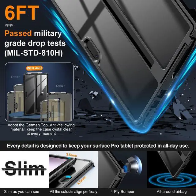 Alt view image 4 of 5 - INFILAND Surface Pro 7 Plus Case, Crystal Clear Multi-Angle Shockproof Case Compatible with Microsoft Surface Pro 7+/6/5/4 12.3" Tablet, Black