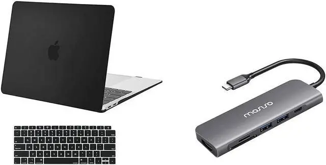 Main image of MOSISO Plastic Hard Case & Keyboard Cover & 6in1 Type-C Multiport Adapter Compatible with MacBook Air 13 inch Case 2022-2018 Release A2337 M1 A2179 A1932 Retina Display with Touch ID, Black&Space Gray