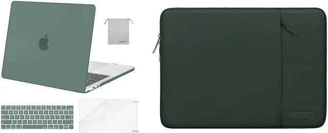 Main image of MOSISO Compatible with MacBook Pro 13 inch Case 2016-2020 A2338 M1 A2289 A2251 A2159 A1989 A1706 A1708, Plastic Hard Shell&Vertical Bag with Pocket&Keyboard Skin&Screen Protector&Pouch, Midnight Green