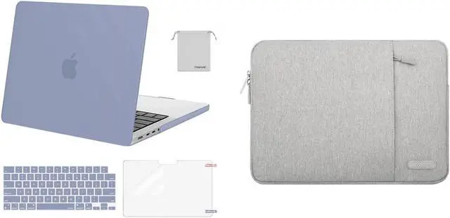Main image of MOSISO Compatible with MacBook Pro 14 inch Case 2021 2022 Release A2442 M1, Vertical Sleeve Bag&Plastic Hard Shell&Keyboard Skin&Screen Protector&Storage Bag,Lavender Gray&Gray