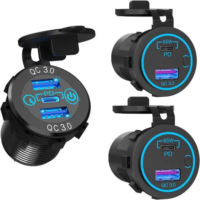 Main image of 12V USB Outlet Laptop Charger: Newest 2 Pack 65W USB-C PD3.0 and 18W QC3.0 Multi Car USB Port 12V Socket