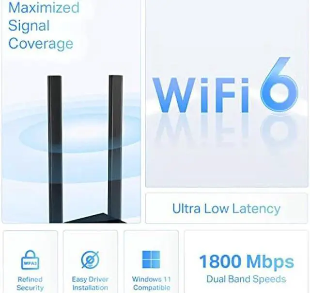 Alt view image 2 of 5 - TP-Link AX1800 WiFi 6 USB Adapter for Desktop PC (Archer TX20U Plus) Wireless Network Adapter with 2.4GHz, 5GHz, High Gain Dual Band 5dBi Antenna, WPA3, Supports Windows 11/10