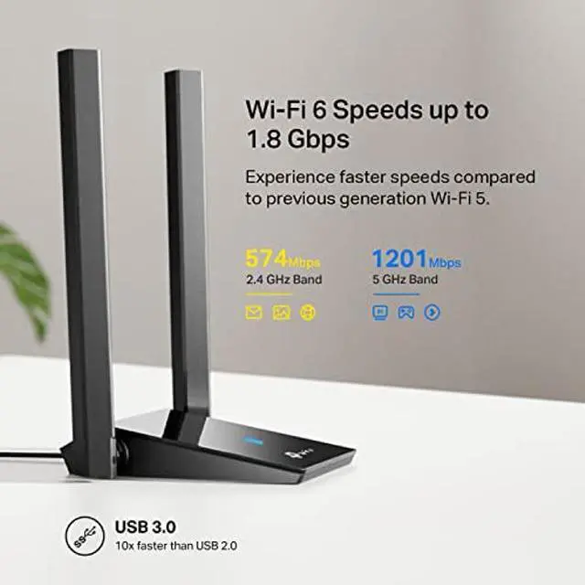Alt view image 3 of 5 - TP-Link AX1800 WiFi 6 USB Adapter for Desktop PC (Archer TX20U Plus) Wireless Network Adapter with 2.4GHz, 5GHz, High Gain Dual Band 5dBi Antenna, WPA3, Supports Windows 11/10