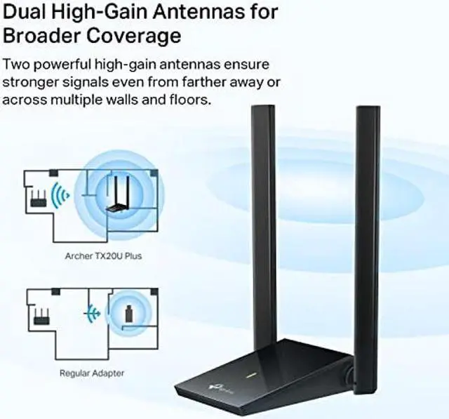 Alt view image 5 of 5 - TP-Link AX1800 WiFi 6 USB Adapter for Desktop PC (Archer TX20U Plus) Wireless Network Adapter with 2.4GHz, 5GHz, High Gain Dual Band 5dBi Antenna, WPA3, Supports Windows 11/10