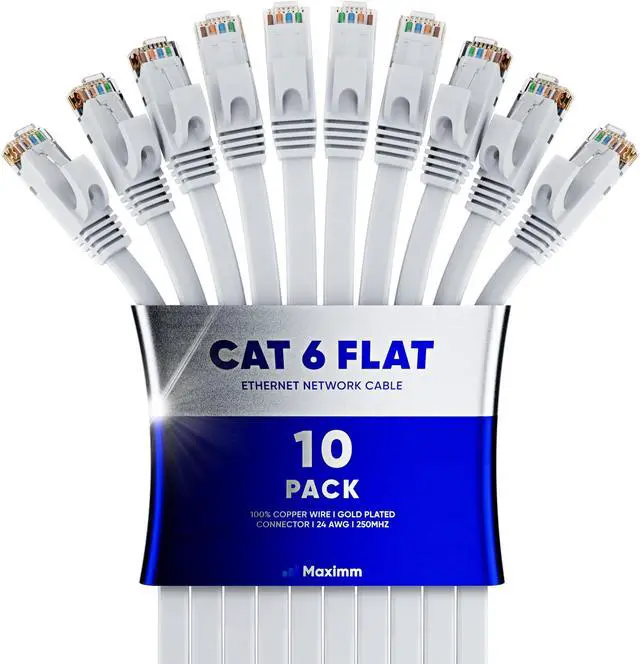 Main image of Cat 6 Ethernet Cable 20 ft - with a Flat, Space-Saving Design High-Speed Internet & Network LAN Patch Cable, RJ45 Connectors - 20ft / White / 10 Pack - Perfect for Gaming, Streaming, and More