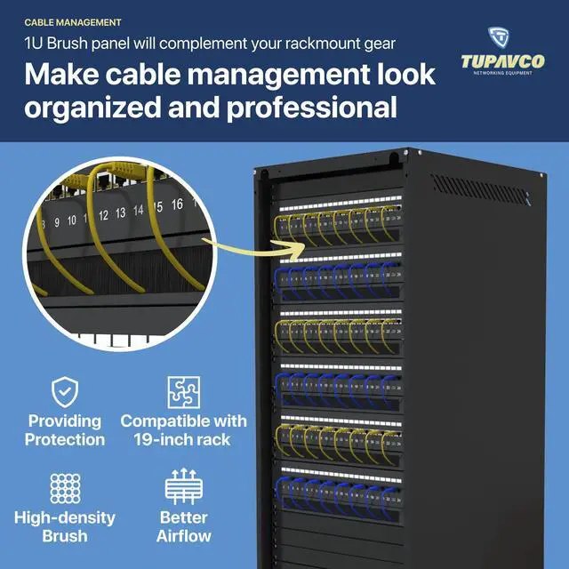 Alt view image 3 of 5 - 1U Brush Panel (3 Pack) 19 inch Rackmount Strip Cable Management Spacer for Network Server Rack Cabinet Enclosure - High Density Filler (Increased Airflow - Decreased Dust Accumulation) Tupavco TP1730