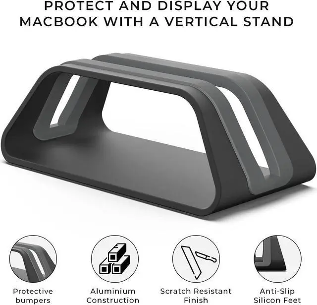 Alt view image 2 of 5 - HumanCentric Vertical Laptop Stand Compatible with MacBook Pro and MacBook Air, Holder for Personal Computer Desk Stand, Aluminium, Exchangeable Inserts to Fit Different Device Models, Black
