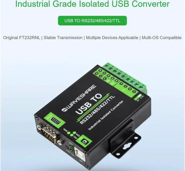 Alt view image 2 of 5 - waveshare USB to RS232/485/422/TTL(UART) Interface Converter, Industrial Isolated USB Converter Adapter, Adopt Original FT232RNL Chip,Multiple Protection,Compatible with Mac, Linux, Android, Windows
