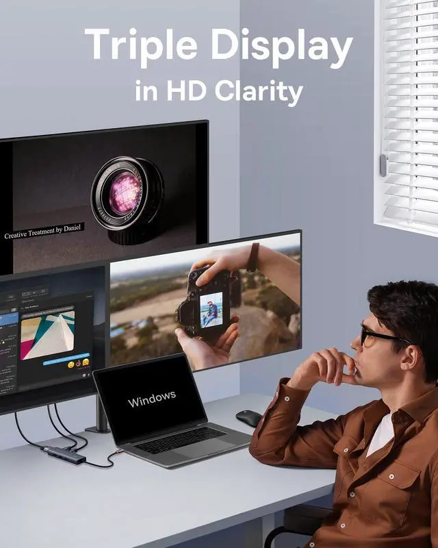 Alt view image 3 of 5 - Docking Station Dual Monitor, Baseus 7 in 1 Laptop Docking Station 3 Monitors, USB C HUB with 4K HDMI, VGA, 100W PD, 3 USB for iPhone 15/MacBook/Dell/HP