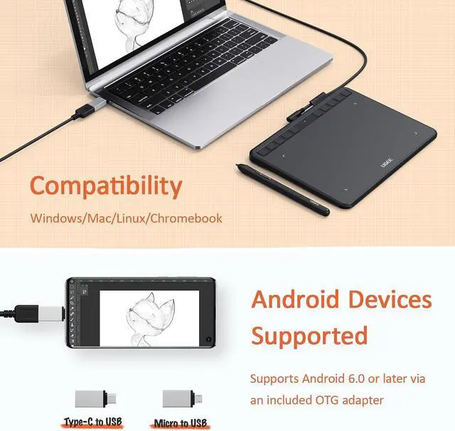 Alt view image 4 of 5 - UGEE S640 Graphics Drawing Tablet, Digital Draw Art Pad with Pen Battery-Free Stylus Tilt Function 8192 Levels Pressure Sensitivity 10 Express Keys for Mac, Windows PC and Android