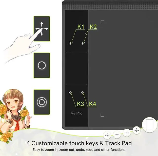 Alt view image 2 of 5 - VEIKK A30 Drawing Tablet, 10x6 Inch Graphics Tablet with 8192 Levels Battery-Free Stylus Pen, 4 Touch Keys, 1 Touch Pad, Compatible with Mac/Windows/Android/Linux, Ideal for Digital Art