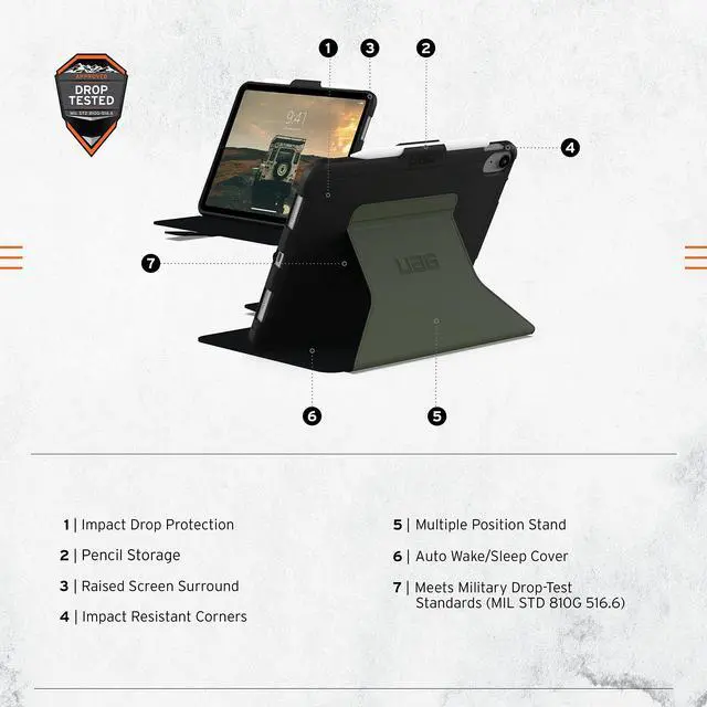 Alt view image 2 of 5 - UAG Designed for iPad 10.9" 10th Gen 2022 Case Scout Folio Black/Olive with Pencil Holder Rugged Lightweight Slim Impact Resistant Protective Folio Cover by URBAN ARMOR GEAR