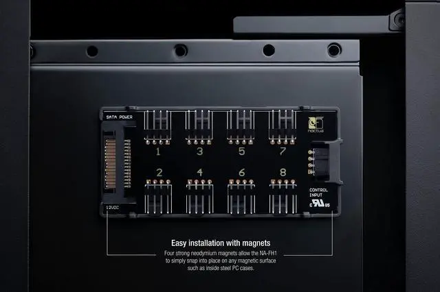Alt view image 5 of 5 - Noctua NA-FH1, 8 Channel Fan Hub for up to Eight 12V or 5V Based 4-pin PWM or 3-pin Fans (Black)