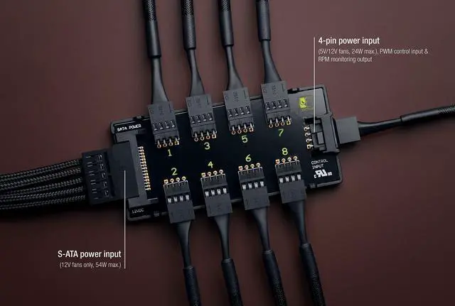 Alt view image 4 of 5 - Noctua NA-FH1, 8 Channel Fan Hub for up to Eight 12V or 5V Based 4-pin PWM or 3-pin Fans (Black)